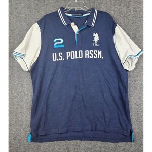 US Polo Assn Polo Shirt Mens XXL Navy Blue Colorblock Graphic 11869688